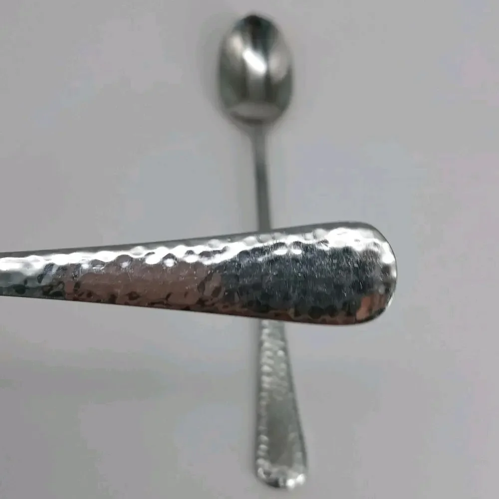 2X LH Tsp Reed and Barton OLDE ENGLISH HAMMERED Stainless Long Tea Malt Spoons
